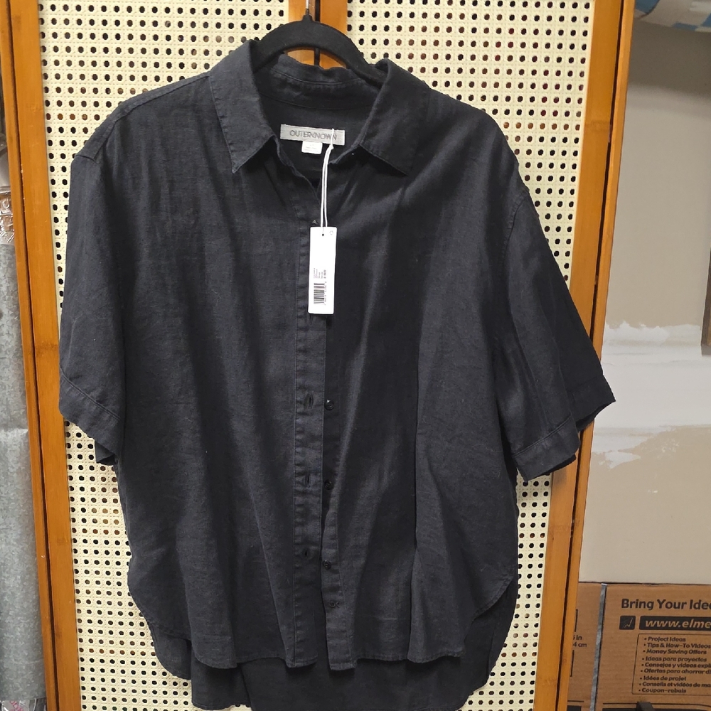 Outerknown Black Short-Sleeve Button-Down Shirt